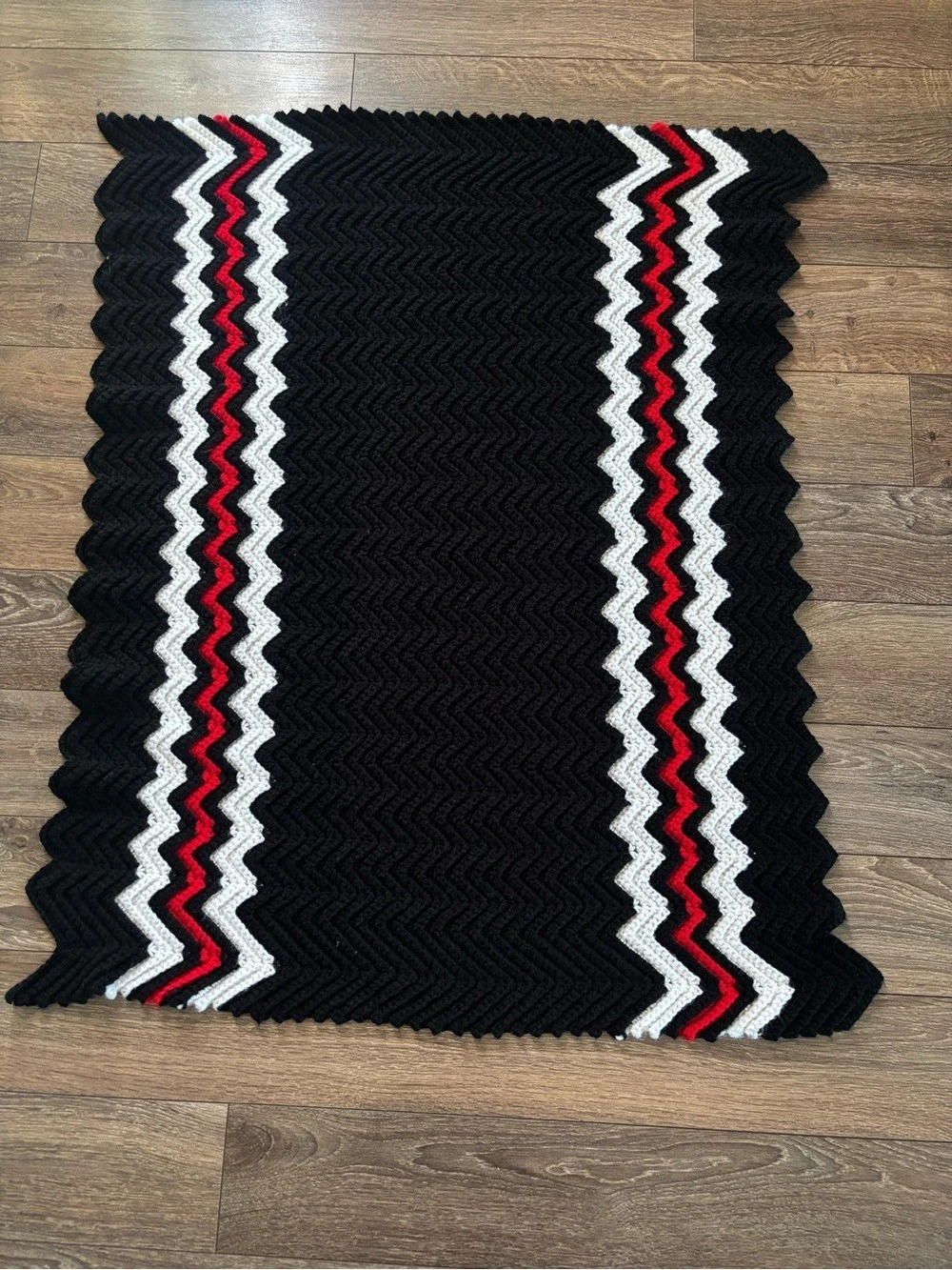 Geometric Black & Red Crochet Throw Blanket